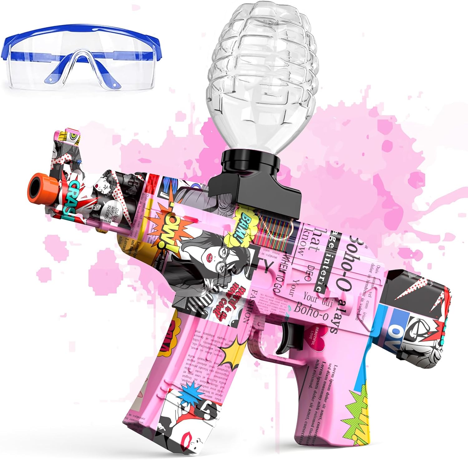 Anstoy Electric AKM-47 Splat Gun – Automatic Gel Ball Blaster for Outdoor Fun & Christmas Team Games (Pink)